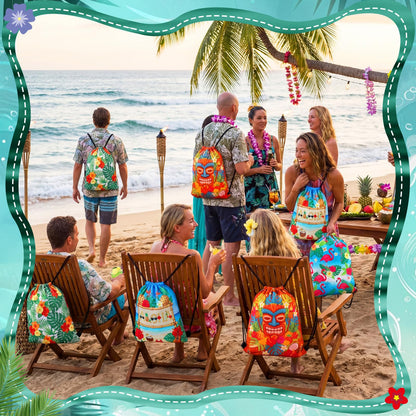 Aliceset 20 Pack Hawaiian Drawstring Gift Bags Bulk, Tropical Goodie Gift Backpack with Adjustable Straps Cute Sacks for Summer Beach Luau Aloha Tiki Birthday Vacation Travel Party Favors(11.81x9.84)