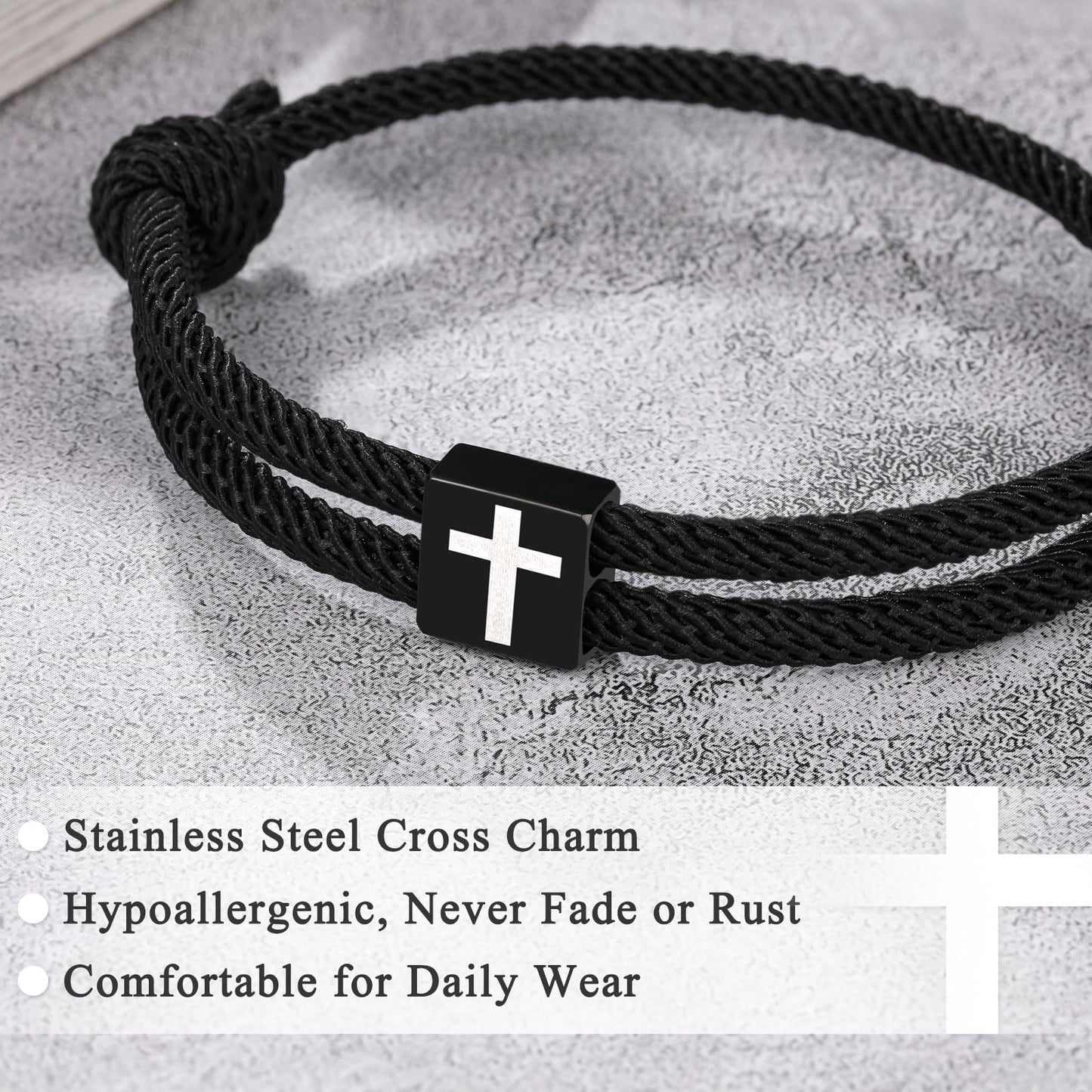UNGENT THEM Cross Braided Rope Bracelet for Men Teen Boys, Easter Christian Baptism Confirmation Christmas Valentines Graduation Gifts Ideas