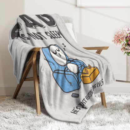 Funny Fathers Day Birthday Gift for Dad Husband, Dad is Not Sleeping Blanket, Dads Gifts from Daughter Son, Super Soft Throws Blanket for Couch and Napping, 60" x 50" (Gray)