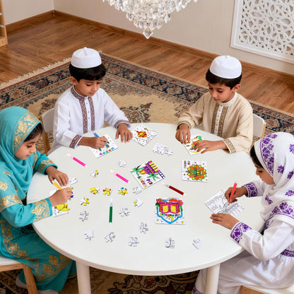 24 Pcs Ramadan Crafts for Kids, Eid Mubarak Arts and Crafts DIY Puzzle with Lanterns, Stars, Masjid, Moon, Castles, Ramadan Eid Activities Painting Kits for Islamic Gifts Party Favors & Goodies Bulk