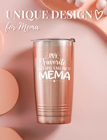 Mema Gifts for Grandma, Insulated Stainless Steel Wine Tumbler with Lid, For Nana, Gigi, Granny, Grammy, Birthday, Mother’s Day, Christmas gifts, Rose Gold, (20 oz) Call me Mema
