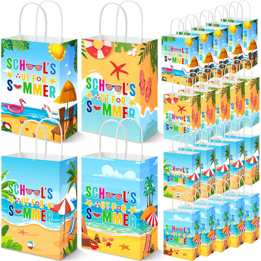 Yexiya 24 Pcs Summer Party Gift Bags Beach Themed Paper Treat Bags with Handles Candy Treat Paper Handbag for Birthday Parties, Summer Vacations, Weddings, Baby Showers Beach and Pool Celebrations
