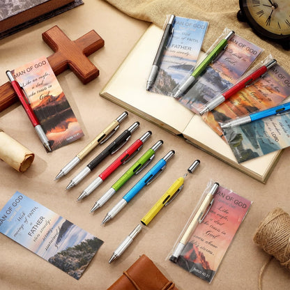 Tenceur 48 Set Father's Day Bulk Gifts for Church 6 in 1 Multi Tool Pen with Religious Bible Verse Bookmark Man of God Christian Gift for Men Church Prizes Husband Bible Study Supplies (Man of God)