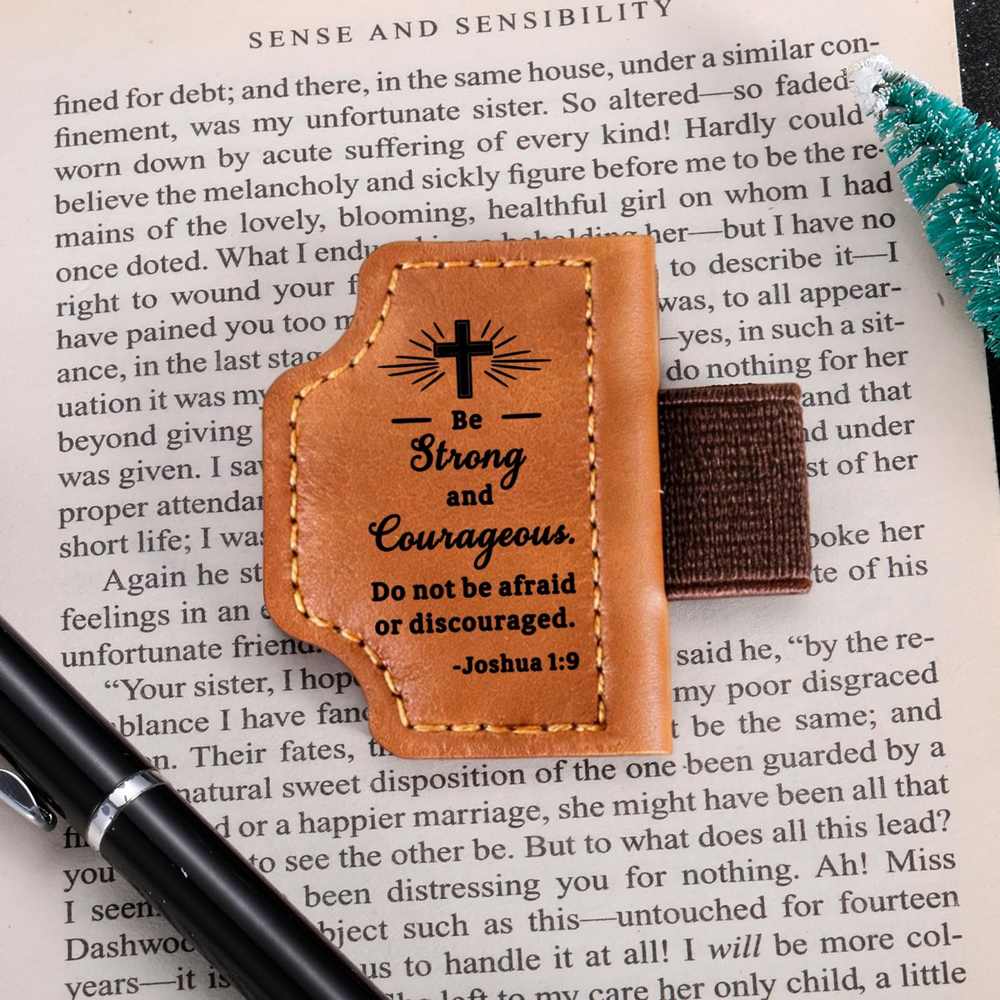 Leather Magnetic Bookmarks Christian with Pen Holder - Bible Magnetic Bookmarks for Men Kids Baptism Gifts for Boys Men Religious Gifts Bible Bookmark Accessories for Man Easter Basket Stuffers