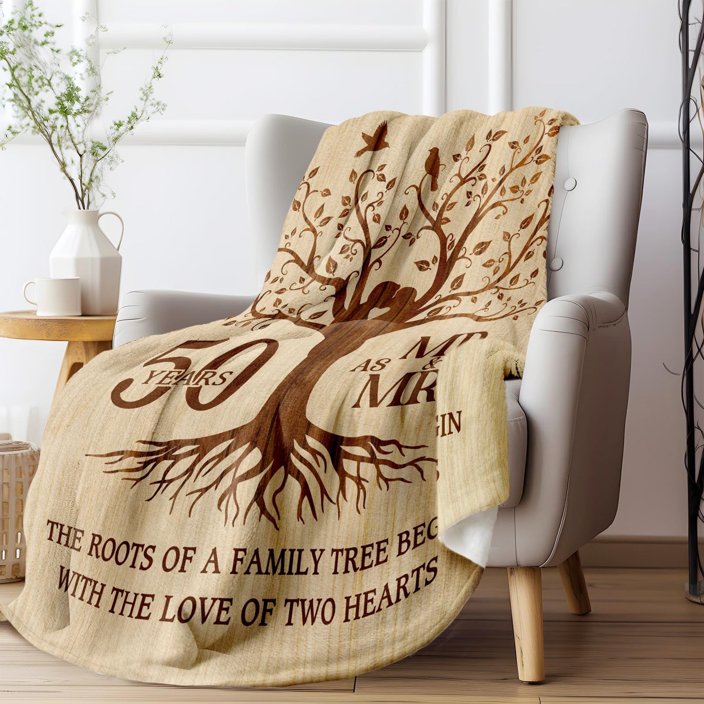 Happy 50th Anniversary Wedding Gifts, Flannel Soft Blanket Decor, Golden 50th Anniversary Romantic Gifts for Couple Parents, 50 Year Wedding Anniversary Decorations - 50x60 inches
