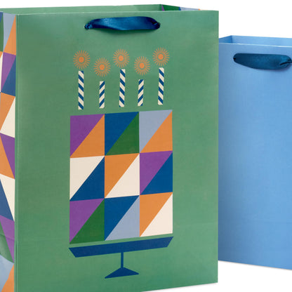 Hallmark Solid Gift Bag Assortment (8 Bags: 4 Medium 9", 4 Large 13") Blue, Green, Orange, Cheers, Stripes