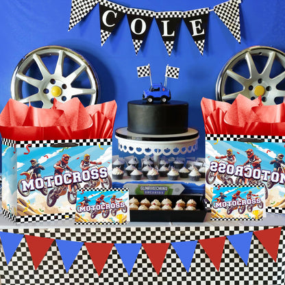 Woosytoo Dirt Bike Gift Bag for Boys Motocross Birthday Wrapping Bag with Tissue Paper and Card Motorcycle Birthday Decorations for Baby Shower Dirt Bike Theme Party Bday Funny Games Party Supplies