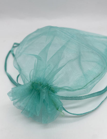 Jexila 100PCS Sheer Teal Organza Bags 4''X6' Small Mesh Drawstring Jewelry Gift Pouch for Baby Shower Wedding Party Favor Goodie Candy