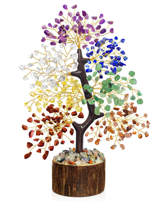 7 Chakra Crystal Tree of Life, Handmade Crystal Decor for Desk, Home Office & Meditation Room, Meaningful and Calming Gemstone Tree,Housewarming, Birthday Gifts for Women, Mom