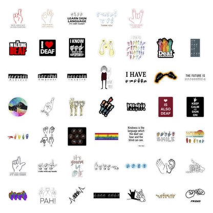 BulbaCraft 100Pcs Sign Language Stickers Alphabet, ASL Stickers for Water Bottle and Laptop - Sign Language Party Favors & Decorations, Waterproof Vinyl Decals, Gifts for Women & Men