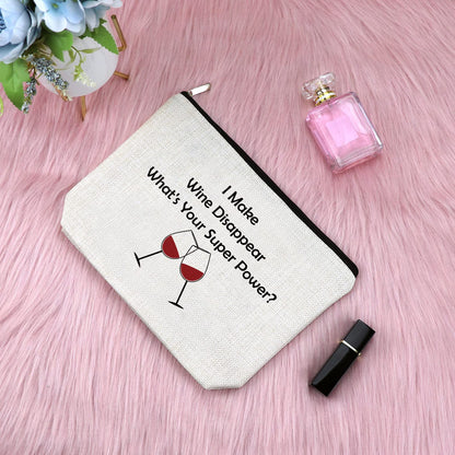 Wine Gift for Wine Lover Makeup Bag for Women Coworker Friends Friendship Gift for Sister Bestie Birthday Presents for Mom Daughter Cosmetic Bag Christmas Graduation for Her Niece Zipper Travel Pouch
