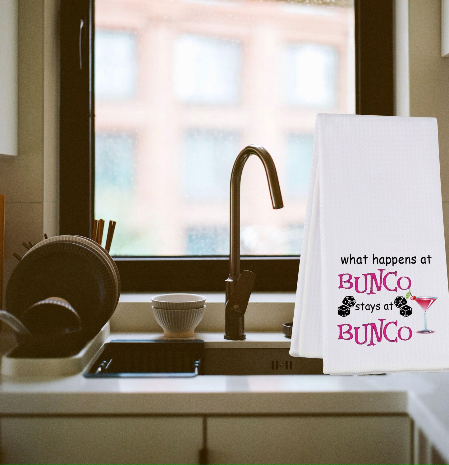 VAMSII Bunco Game Bunco Kitchen Towel Gift for Bunco Player What Happens at Bunco Stays at Bunco Dice (Bunco Bunco Towel)