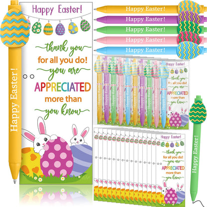 Gersoniel 50 Sets Easter Gifts Bulk Easter Appreciation Gifts for Coworker Happy Ballpoint Pen Thank You Greeting Cards and Ties for Office(Easter Eggs)