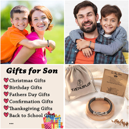 Tarsus Bracelet for Son/Grandson/Nephew, Gifts for Teen Boys Leather Knot Bracelet, Graduation Christmas Birthday Gifts