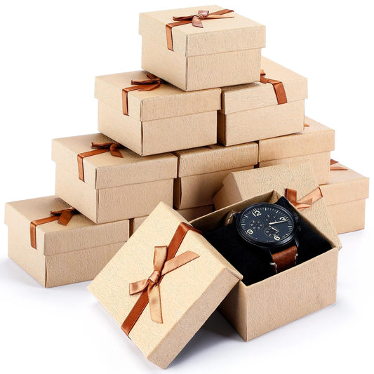 Jexine 12 Pieces Father's Day Gift Boxes for Dad Men 3. 5 Inch Necklace Earring Ring Box Bow Cardboard Jewelry Watch Holder with Velvet Insert Lids for Keychain