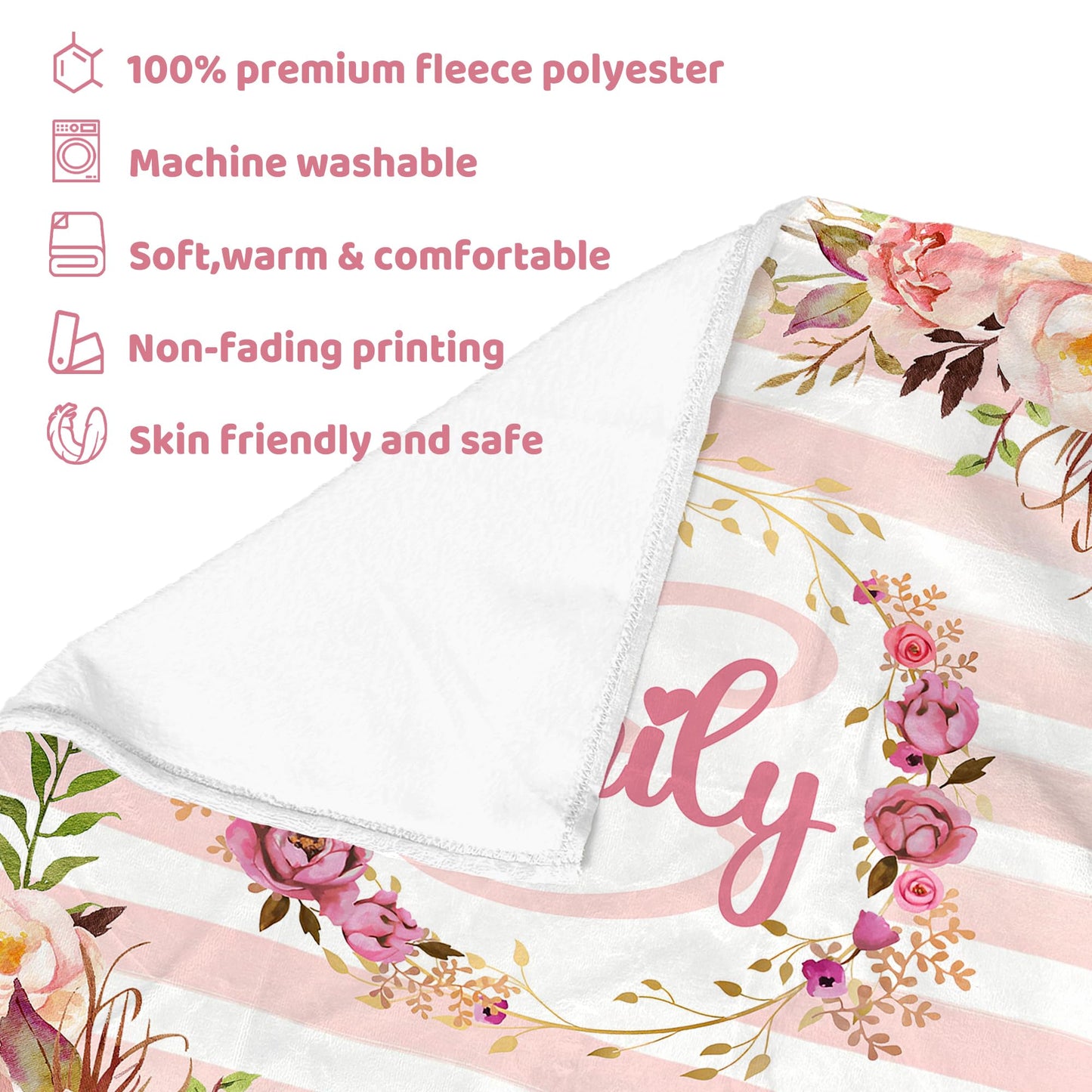 Personalized Baby Blanket for Girls with Name, Custom Baby Girl Blanket, Soft Receiving Blanket for Newborn, Personalized Baby Gifts & Personalized Blankets for Kids(Flroal Name-c)