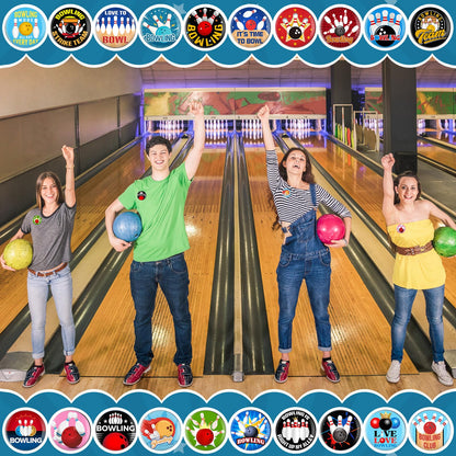 Huquary 80 Pcs Bowling Buttons Pins Funny Sport Graduation Gifts Brooch Lapel Pins for Jacket Backpacks Tote Bags Hats Bowling Lovers Souvenirs Accessories Gifts for Team Awards Prizes Women Men