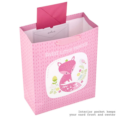 Hallmark 15" Extra Large Gift Bag with Tissue Paper (Sweet Little Princess Fox) for Baby Showers, Kids Birthdays, and More