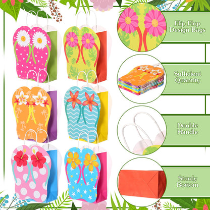 MotiMind 24 Pcs Summer Party Gift Bags Paper Beach Flip Flop Party Favor Bags with Handles Hawaii Pool Tropical Goodie Treat Gift Wrap Supplies