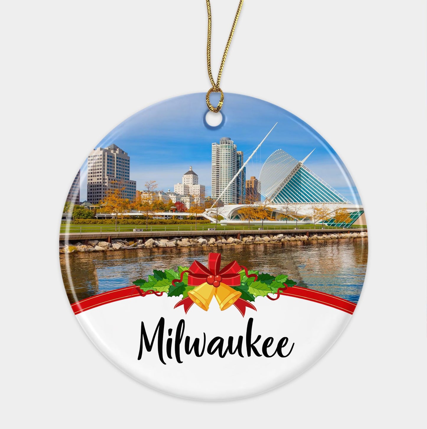 Milwaukee City Travel Souvenirs Christmas Ornament Ceramic- New City Gift- Move to Milwaukee City in Wisconsin Gifts- Ornament for Friends- Milwaukee City Lovers Printed on Both Sides