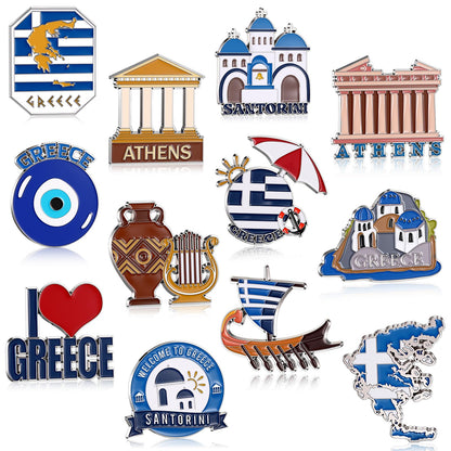 Konohan 12 Pcs Greece Magnets for Refrigerator Metal Greece Fridge Magnet Souvenirs Gifts Magnetic Greek Refrigerator Stickers, Santorini, Athens for Collect Travel Gifts