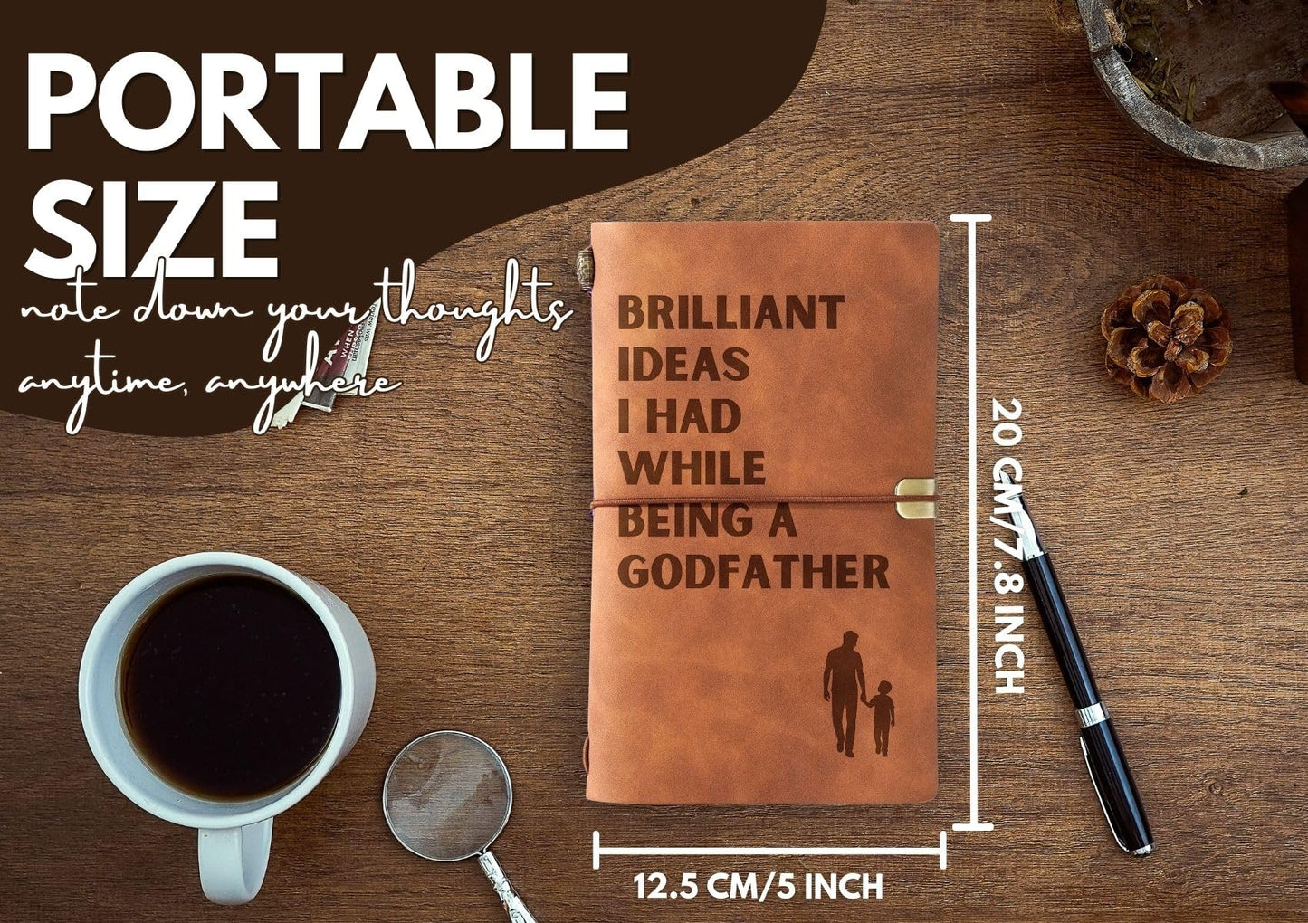 InnoBeta Godfather Gifts from Godchild - Brilliant Ideas I Had Journal and Pen Set - Refillable Notebook 7x5 Inches