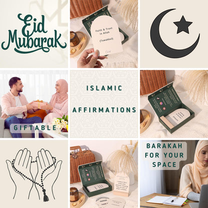 Islamic Affirmation Cards Set of 30, Magnetic Box & Stand - Ideal for Ramadan Gifts, Eid Gifts, Islamic Gifts, Eid Decorations for Home, Eid Mubarak Decorations, Positive Affirmations Cards, Muslim