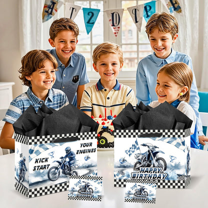 Yomaiha Dirt Bike Birthday Gift Bag for Boys Motocross Motorbike Wrapping Paper with Tissue Paper Greeting Card for Dirty Bike Birthday Party Decoration Supplies