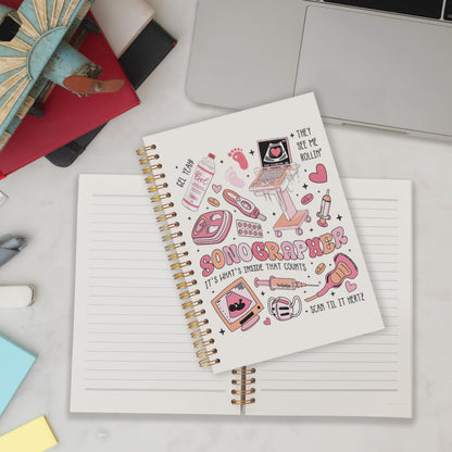 Sonographer Gifts Spiral Notebook 5.5x8.3, Ultrasound Tech Gifts Journal for Writing, Sonography Nursing Notebook Journal for Note Taking, Medical Office School Supplies