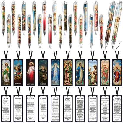 Sayglossy 40 Pcs Catholic Bible Gifts Set 20 Christian Ballpoint Pens ＆20 Prayer Bookmarks Religious Saints Jesus Virgin Mary Gifts Bulk for First Communion Baptism Confirmation Lent Favors(Classic)