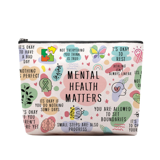Mental Health Gifts Makeup Bag - Awareness Gift, Daily Affirmation, Positive Quotes Cosmetic Bag for Women