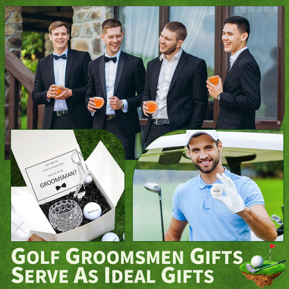 Funnymoom 36 Pcs Golf Groomsman Proposal Gift Box Set of 6, Golf Ball Tees Keychain Whiskey Glass with Invitation Cards Accessories for Wedding Best Men DIY Gifts