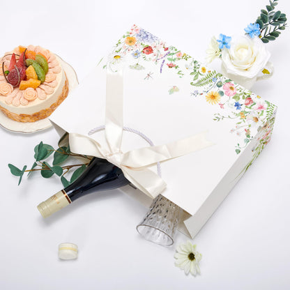 Crisky 2 Pack Wildflower Gift Bag with Tissue Paper and Cards for Wedding, Bridal Shower, Engagement, Bachelorette, Birthday, Tea Party