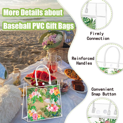 HYMENEX 24 Pcs Hawaiian Gift Bags, Aloha Clear PVC Gift Bag with Handles Luau Goodie Treat Candy Bags for Summer Tropical Aloha Festival Hawaiian Holiday Party Supplies Favor