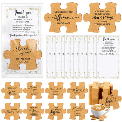 Hushee Inspirational Gift for Coworker Motivational Puzzle Piece Coasters Employee Appreciation Gifts with Cards Bags for Social Worker Staff Office(40 Pcs,10 Styles)
