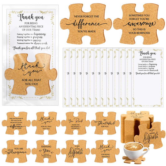 Hushee Inspirational Gift for Coworker Motivational Puzzle Piece Coasters Employee Appreciation Gifts with Cards Bags for Social Worker Staff Office(40 Pcs,10 Styles)
