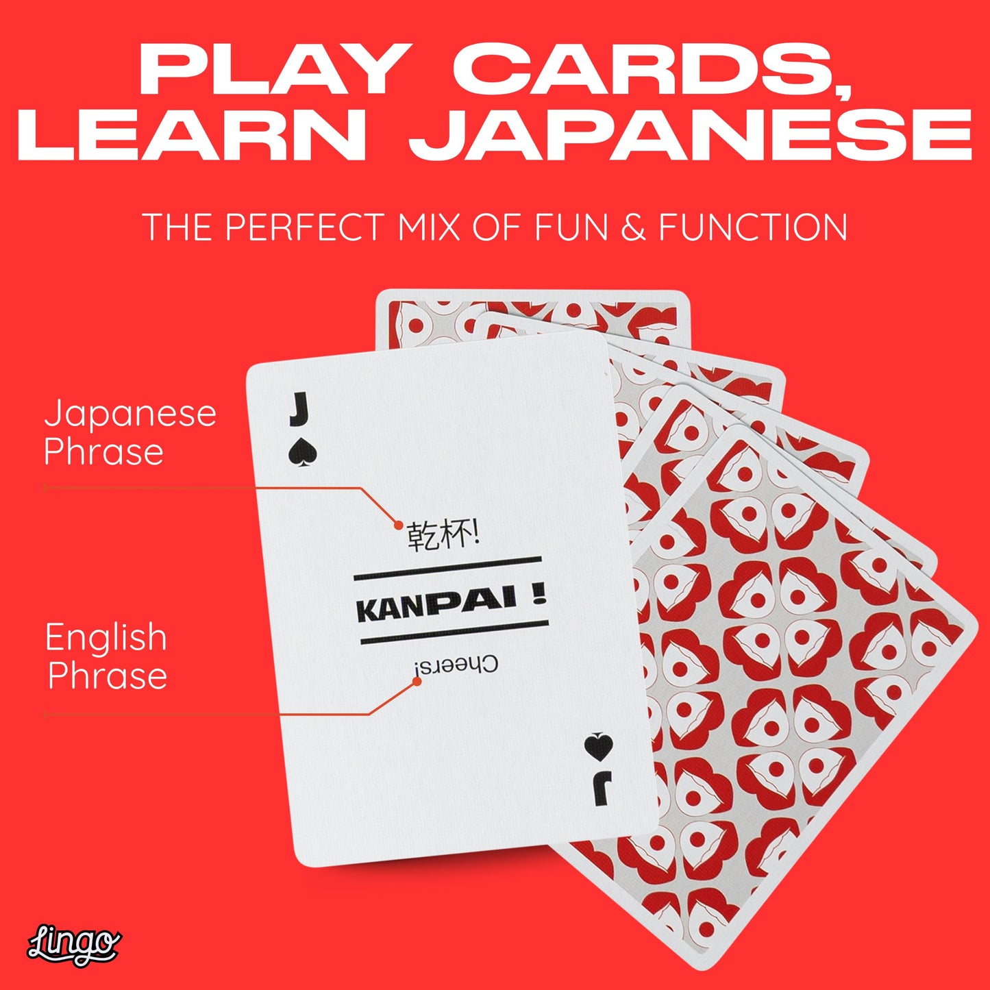 Lingo Japanese Playing Cards | Travel Flashcards | Learn Japanese Vocabulary in A Fun & Easy Way | 52 Essential Translations