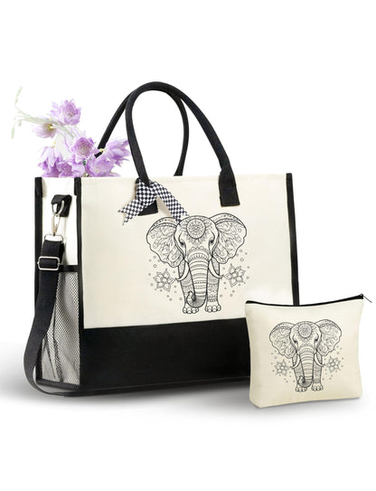 InnoBeta Elephant Gifts for Women, Unique Elephant Tote Bag with Zipper Closure & Shoulder Strap, for Birthday, Christmas