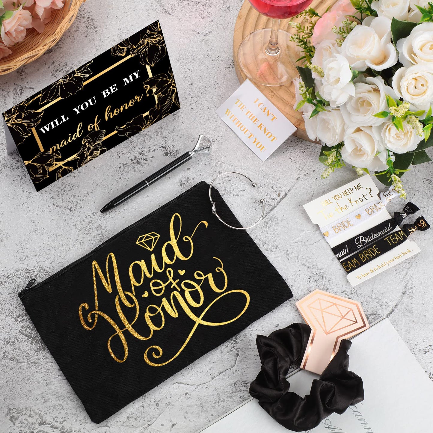 Yexiya 13 Pcs Bridesmaid Proposal Box Gifts Set Will You Be My Maid of Honor Gifts 6 oz Stainless Steel Wine Tumbler Socks Scrunchie for Pen Engagement Wedding Bachelorette Party Supply(Trendy)