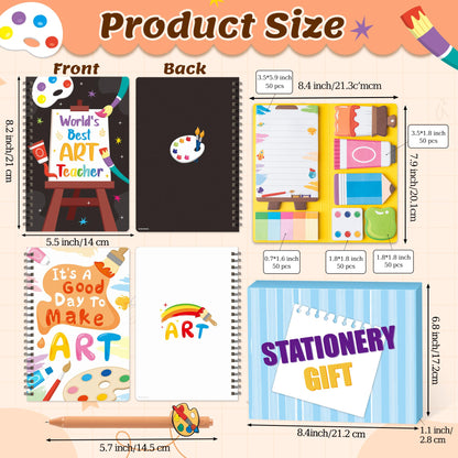 B1ykin Teacher Appreciate Stationery Gift Set - 3Pcs It's a Good Day To Make Art A5 Spiral Notebook & 550 Sheets Sticky Notes with Pen, Back to School Gift with Box for School Office (Art Teacher)