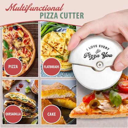 Valentine's Day Pizza Cutter Gift for Boyfriend, Husband - Engraved "I Love Every Pizza You" Anniversary for Men - I Love You Gifts for Him - Stainless Steel Pizza Cutter Wheel - Gift for Pizza Lovers