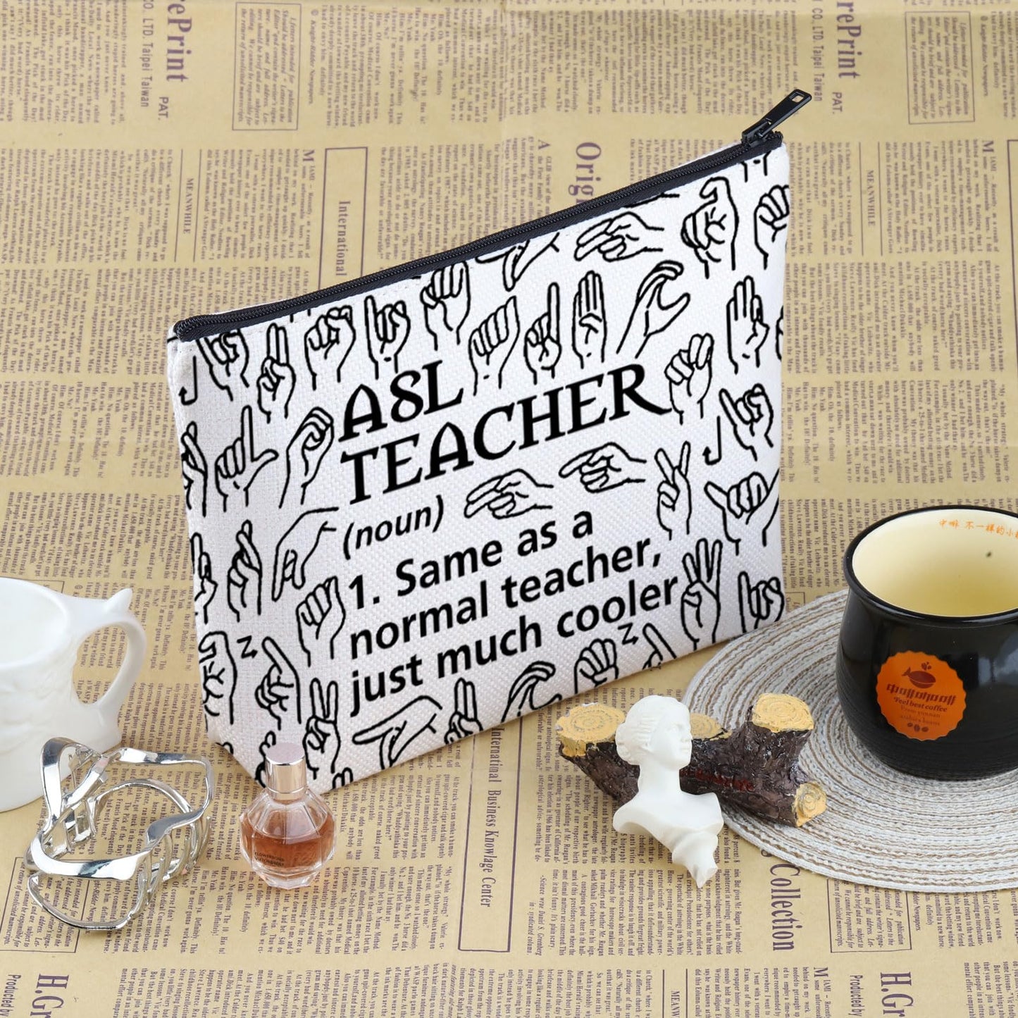 VAMSII American Sign Language Gift ASL Teacher Definition Makeup Bag ASL Cosmetic Bag ASL Teacher Appreciation Gift (ASL Teacher Definition M)
