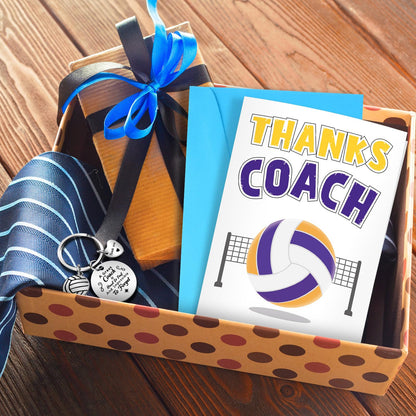 Misdary 6 Pcs Volleyball Soccer Coach Appreciation Gift Bulk 3 Thanks Card with envelope 3 Keychain Set for Gift