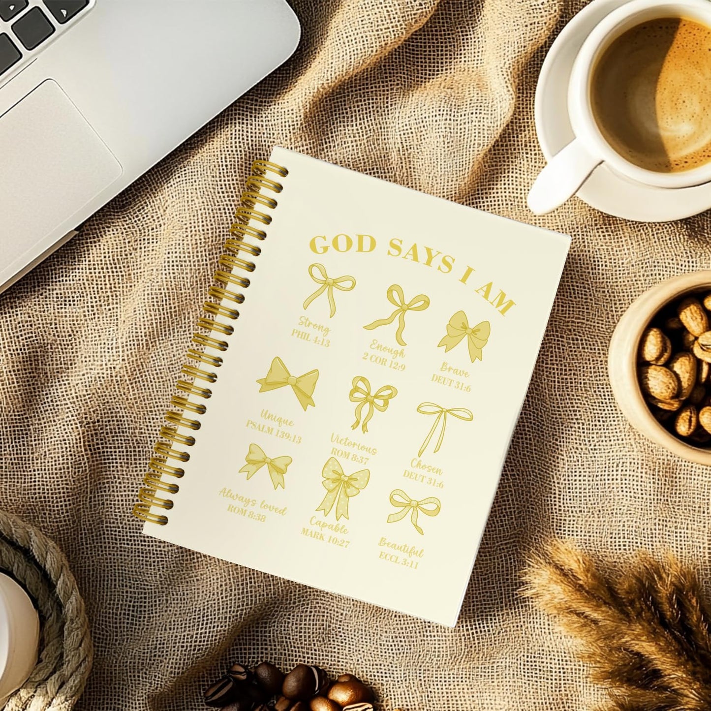 THDSE Bible Journal for Women, Christian Prayer Journal Notebook Gifts for Teen Girls Kids, Bible Study Supplies, Cute Bows Church Faith Journaling Hardcover Spiral Notebook 5.5 X 8.3(Baby Yellow)