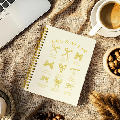 THDSE Bible Journal for Women, Christian Prayer Journal Notebook Gifts for Teen Girls Kids, Bible Study Supplies, Cute Bows Church Faith Journaling Hardcover Spiral Notebook 5.5 X 8.3(Baby Yellow)