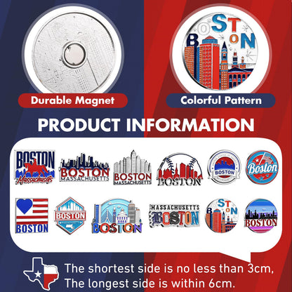 Konohan 12 Pcs Boston Magnets for Refrigerator Metal USA Fridge Magnet Magnetic Boston Souvenirs Gifts USA State Magnetic Refrigerator Stickers, Massachusetts, Baseball