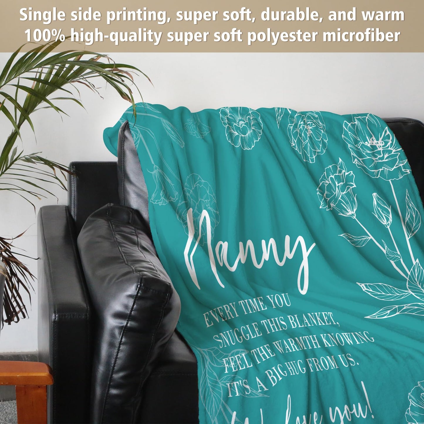 GiltGlimmer Nanny Gifts for Grandma, Gifts for Nanny Blanket, Nanny Birthday Gift from Grandkids, to My Nanny Nana Grandma Blanket 50" x 60", Teal