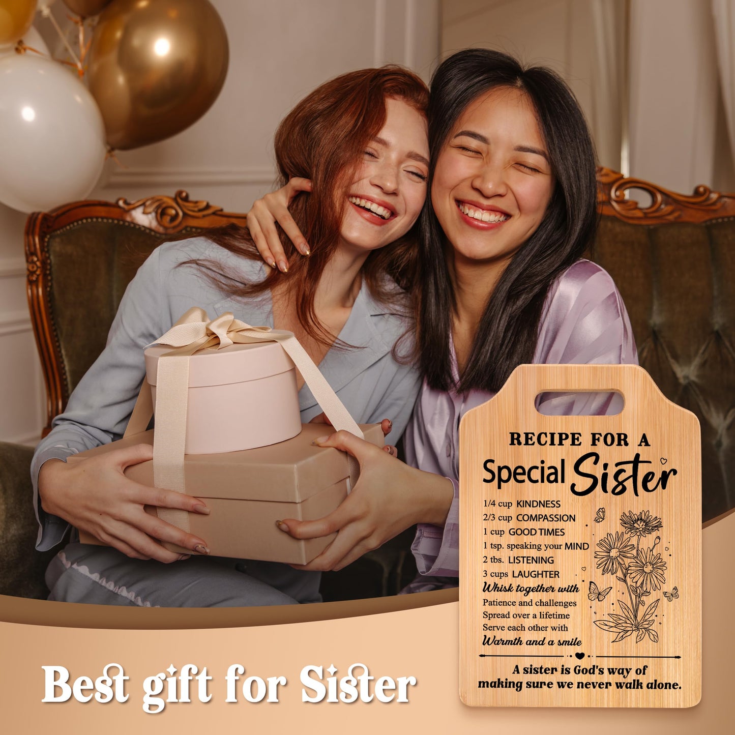 Gifts for Sister, Sister's Birthday Gifts from Sister, Recipe for A Special Cutting Board, Christmas Mothers Day Valentines Day Present for Sisters