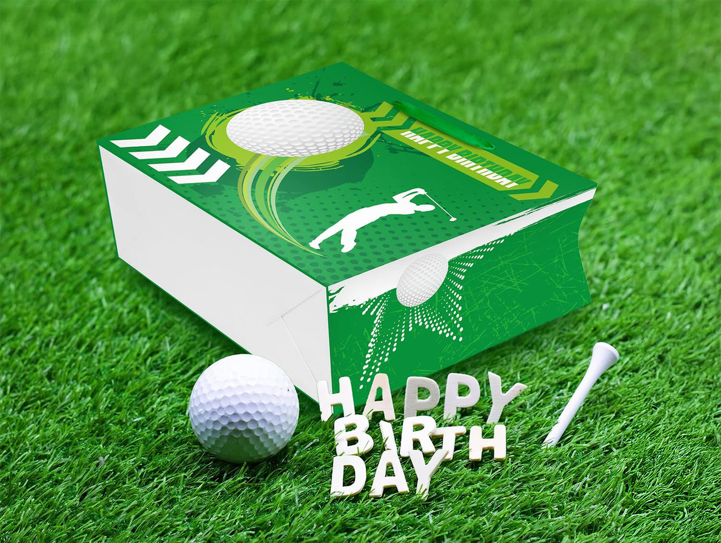 13" Large Golf Gift Birthday Bag with Tissue Paper for Sports Club for Men Boys Teens Kids (Green)