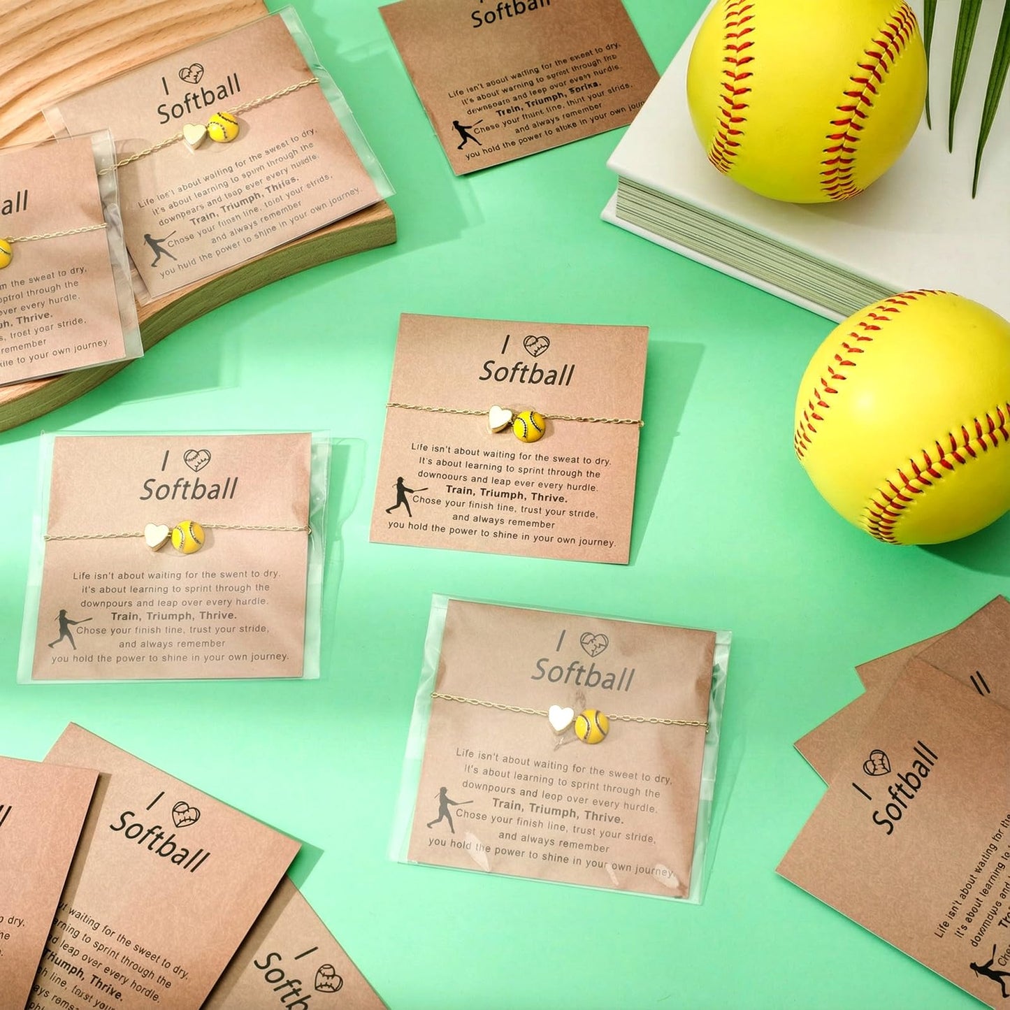 Tondiamo 12 Sets Baseball Volleyball Softball Soccer Tennis Bracelet for Women Dainty Gold Plated Heart Bracelets Sport Lovers Gifts with Inspirational Cards Sports Jewelry Gifts